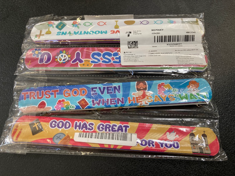 Photo 1 of MCPINKY 64PCS Christian Slap Bracelets, Bible Verses Religious Slap Bracelets Snap Wristbands for Kids Sunday School Gifts Classroom Prizes