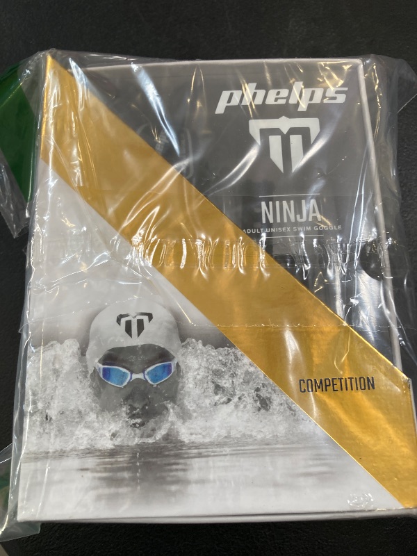 Photo 1 of Phelps Ninja Competitive Swim Goggles - Smoke Lens Black & Yellow Frame - Race Fit Strap System Curved Lens Technology Anti-Fog UV Protection - The Every Time Adjustable