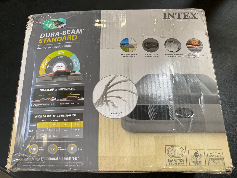 Photo 1 of Intex 64112E Dura-Beam Standard Prestige Air Mattress: Fiber-Tech – Twin Size – Built-in USB Electric Pump – 12in Bed Height – 300lb Weight Capacity