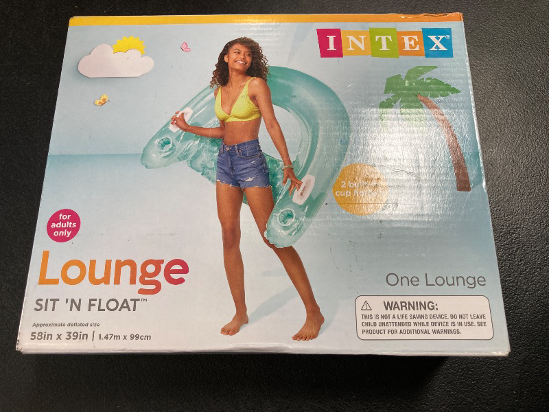 Photo 1 of Intex 58859EP Sit 'N Float Inflatable Pool Float: Pool Lounge with Built-in Cup Holders – Heavy-Duty Handles – 220lb Weight Capacity – 58" x 39" – Colors May Vary
