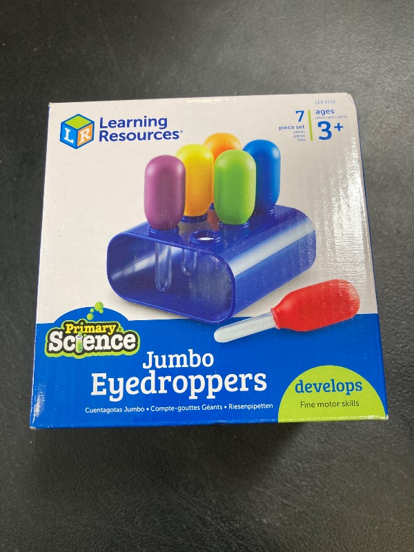 Photo 1 of Learning Resources Jumbo Colorful Eyedroppers - Set of 6 with Stand, Ages 3+, Science Class Tools, Preschool Science, Sensory Accessories, Droppers for Kids, Back to School Supplies