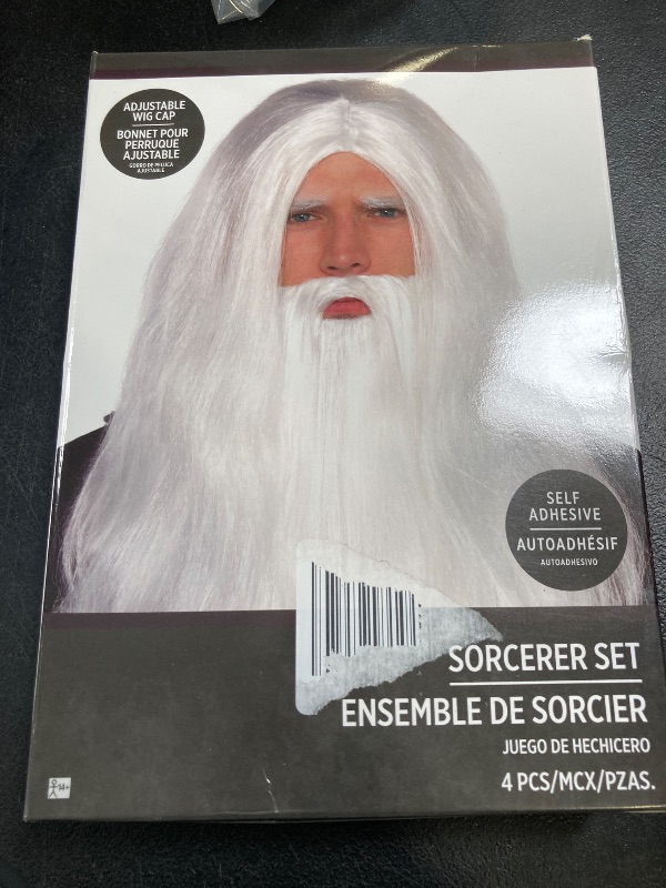 Photo 1 of Amscan 843474 Long White Sorcerer Wig, Beard and Eyebrows, 1 Set