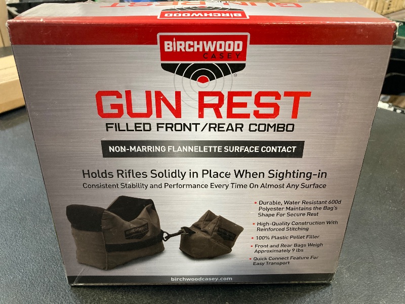 Photo 1 of Birchwood Casey Gun Rest Filled | Durable Water-Resistant Front & Rear Shooting Bags with Inert Poly Bead Fill, Non-Slip Bottom & Suede Leather Topper