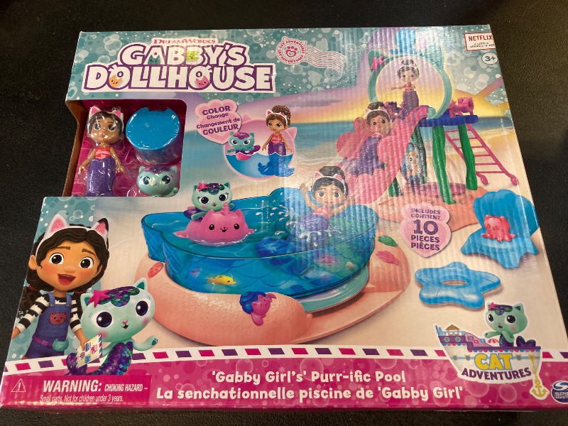 Photo 1 of Gabby’s Dollhouse, Purr-ific Pool Playset with Gabby and MerCat Figures, Color-Changing Mermaid Tails and Pool Accessories Kids Toys for Ages 3 and Up