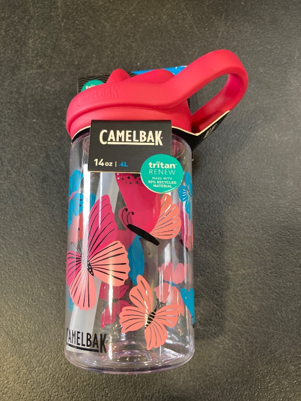 Photo 1 of CamelBak Kids Eddy+ Bite Valve Straw Tritan Renew Water Bottle Colorblock Butterflies, 14oz