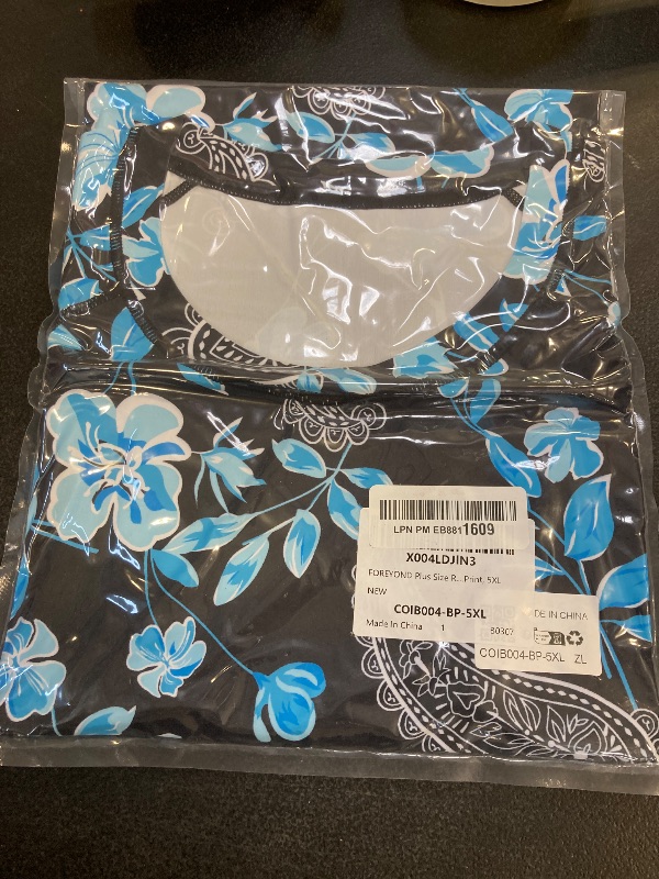 Photo 1 of FOREYOND Plus Size Rash Guard Shirt for Women Long Sleeve UPF 50+ Sun Protection Loose Fit Swimming Shirt Swimwear Crew Neck Swimsuit Top, Blue Print, 5XL