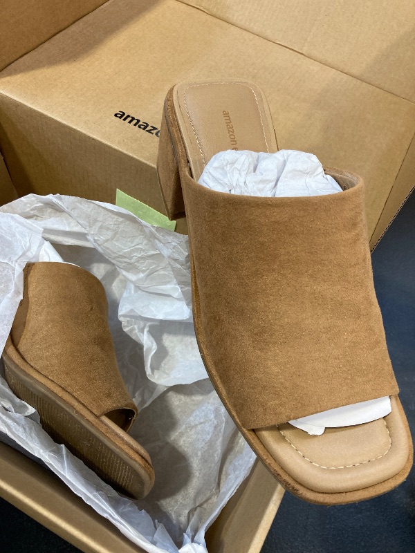 Photo 1 of Amazon Essentials Women's Block Heel Mule, Tan Faux Microsuede, 5.5
