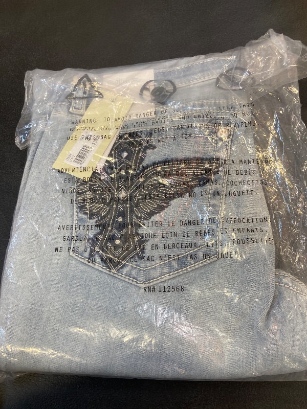 Photo 1 of Miss Me Women's Ethereal Wings Stitch Low-Rise Bootcut Jeans (Dark Blue, 34W x 32L)