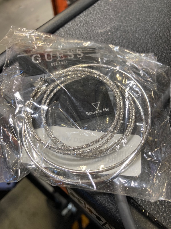 Photo 1 of Guess Smooth and Textured Wire Silver Hoop Earrings