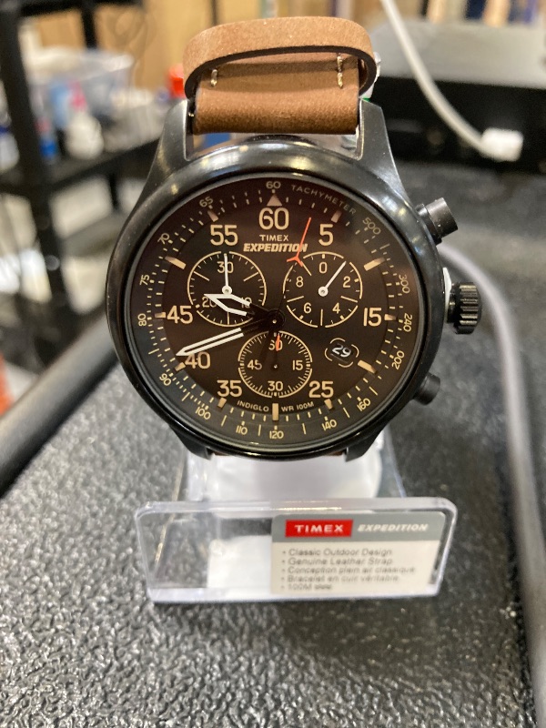 Photo 1 of Timex Men’s T49905 Expedition Field Chronograph Black/Brown Leather Strap Watch