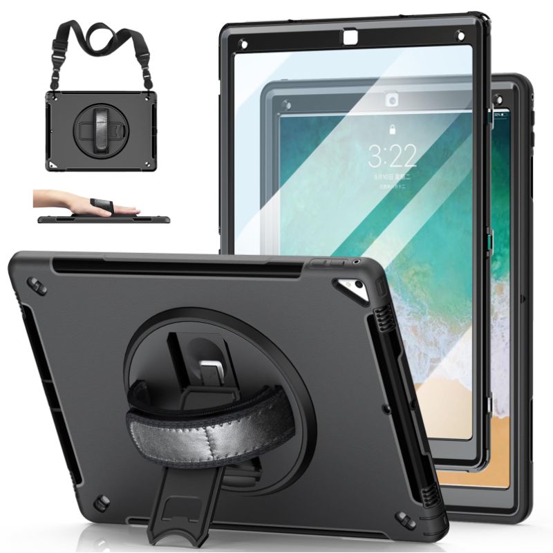 Photo 1 of Case for iPad Pro 12.9 2nd Generation 2017 & 2015 1st Generation, Heavy Duty Rugged TPU Protective Cover with Screen Protector- Stand + Handle Hand & Shoulder Strap + Pencil Holder- Black