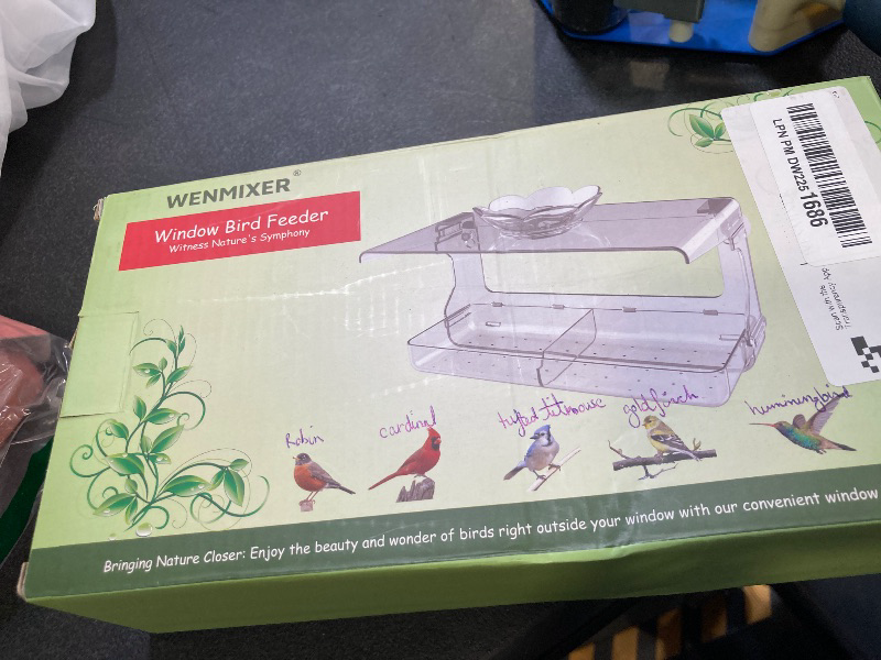 Photo 1 of WENMIXER Window Bird Feeder with Non-Marking Self-Adhesive Hooks, Clear and Transparent, Outdoor Wild Bird Watching Gift, Garden Decor