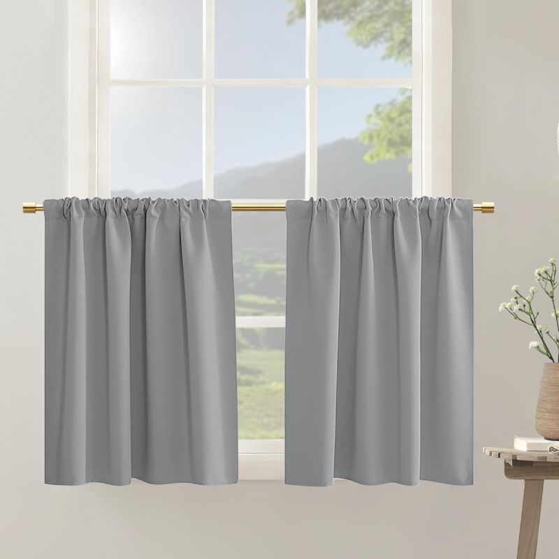 Photo 1 of PANELSBURG Light Grey Short Curtains for Bedroom 24 Inches Long 2 Panels Blackout Rod Pocket Thermal Insulated Privacy Decorative Small Half Window Curtain for Kitchen Laundry Room Cabinet,Gray