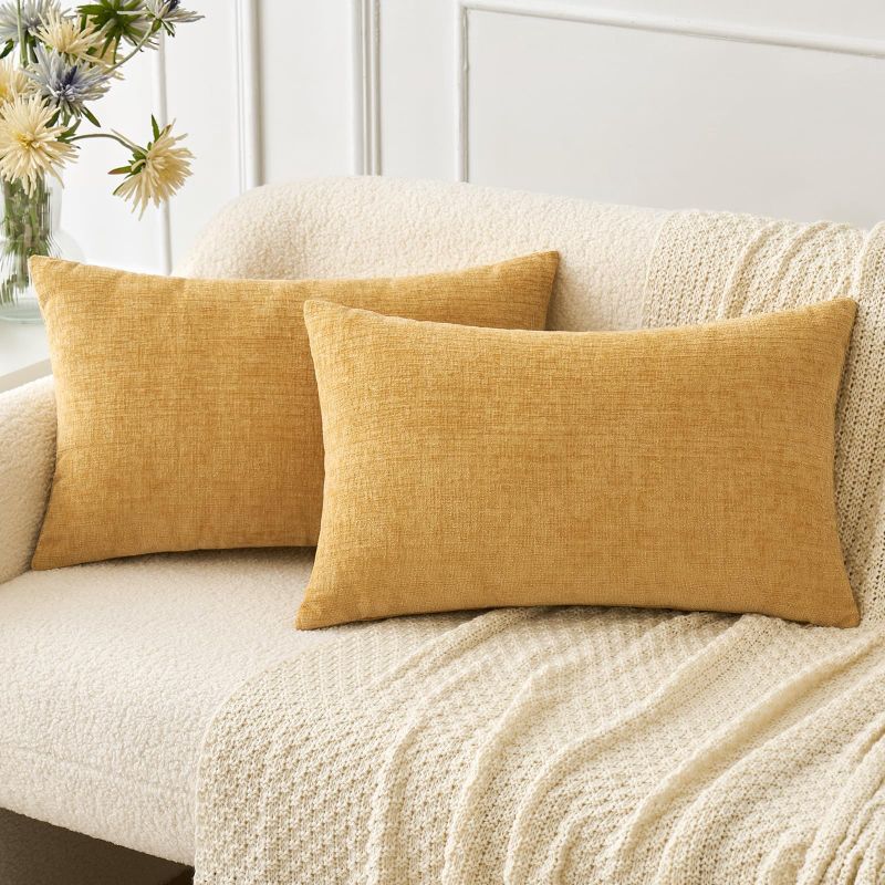 Photo 1 of MIULEE Pack of 2 Couch Throw Pillow Covers 12x20 Inch Soft Gold Chenille Pillow Covers for Sofa Living Room Solid Dyed Pillow Cases