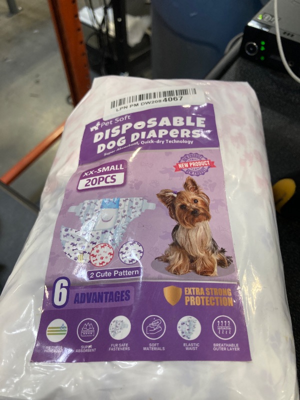 Photo 1 of Pet Soft Female Dog Diapers - Disposable Doggie Diapers with Wetness Indicator, Puppy & Cat Diapers Super Absorbent, Fit for Female Dog in Heat or Incontinence, 20pcs (XXS, Mixed)