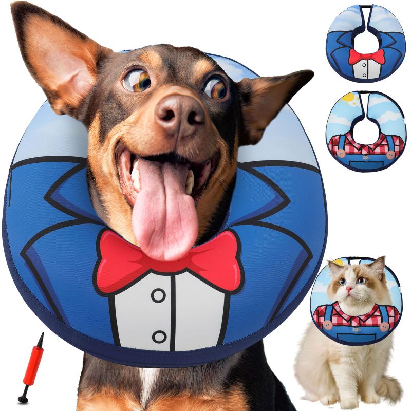 Photo 1 of Dog Cone Collar, Adjustable Soft Dog Cone,Comfy Inflatable Dog Collars for After Surgery,Alternative to Cone of Shame,Dual-Sided Pattern Donut Collar for Small Medium Large Dogs,Not Block Vision?M?