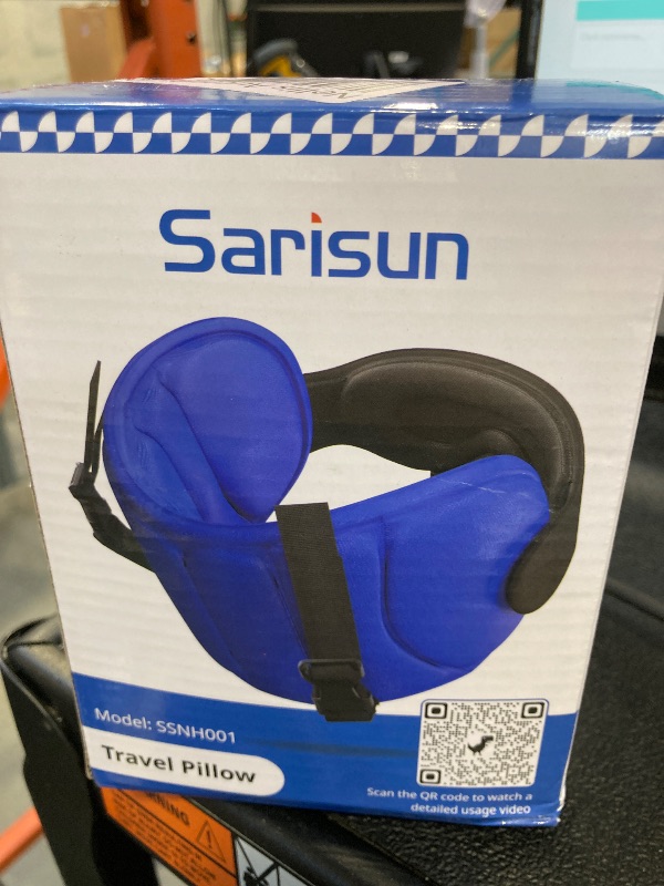 Photo 1 of SARISUN Travel Pillows for Airplanes, Airplane Pillow for Long Flight, Airplane Head Strap with Eye Mask for Sleep, Travel Neck Pillow for Car Road Trip, 360° Support Headrest, Stop Bobblehead, Black