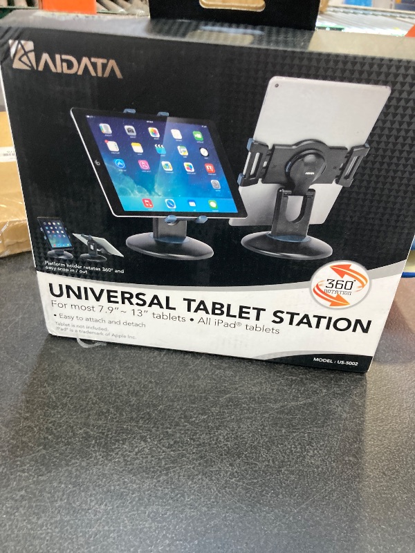 Photo 1 of Premium 360° Rotating Tablet Stand for Desk – Adjustable Tablet Holder for 7.9” to 13” Devices, Swivel Weighted Base, Sturdy Black Metal iPad Stand for Office, Home, and Retail Display