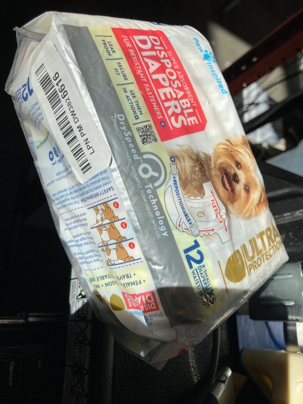 Photo 1 of Paw Inspired Disposable Dog Diapers | Female Dog Diapers Ultra Protection | Diapers for Dogs in Heat, Excitable Urination, or Incontinence (12&144 Count) (X-Small (12 Count))