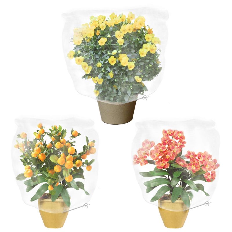 Photo 1 of Sirozi 3 Pack Plant Barrier Net Mesh with Drawstring, 1.8 Ftx2.5 Ft Tomato Protective Cover Garden Plant Barrier Bag for Vegetables Fruits Flower from Insect Bird Eating