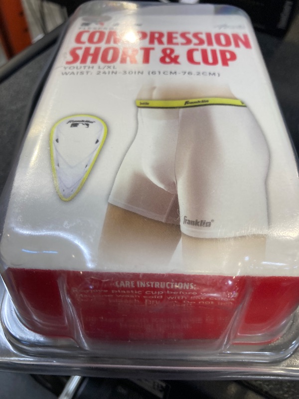 Photo 1 of Franklin Sports-Youth Compression Short With Cup- Large/X-Large , White