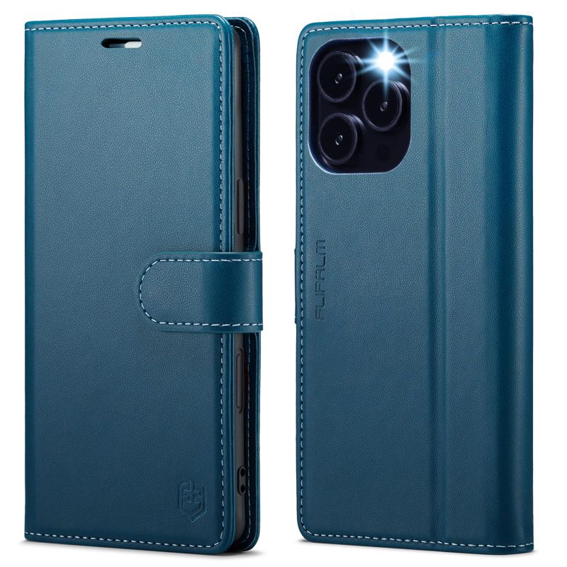 Photo 1 of Compatible with iPhone 16 Pro 6.3" Wallet Case with RFID Blocking Credit Card Holder, PU Leather Folio Flip Kickstand Protective Shockproof Cover Women Men for Apple 16 pro Phone Case (Blue)