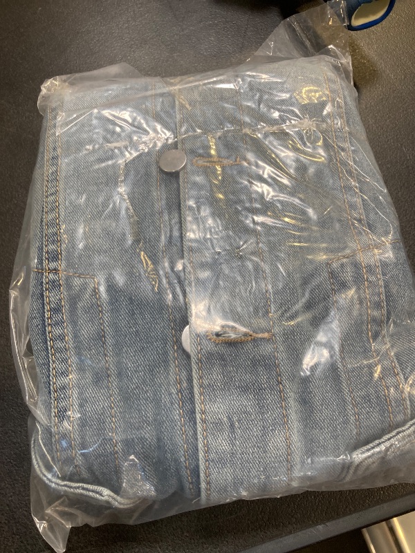 Photo 1 of Perbai Women's Oversized Denim Vest Distressed Mid Long Sleeveless Jean Jacket Waistcoat with Pockets(LightBlue-L)