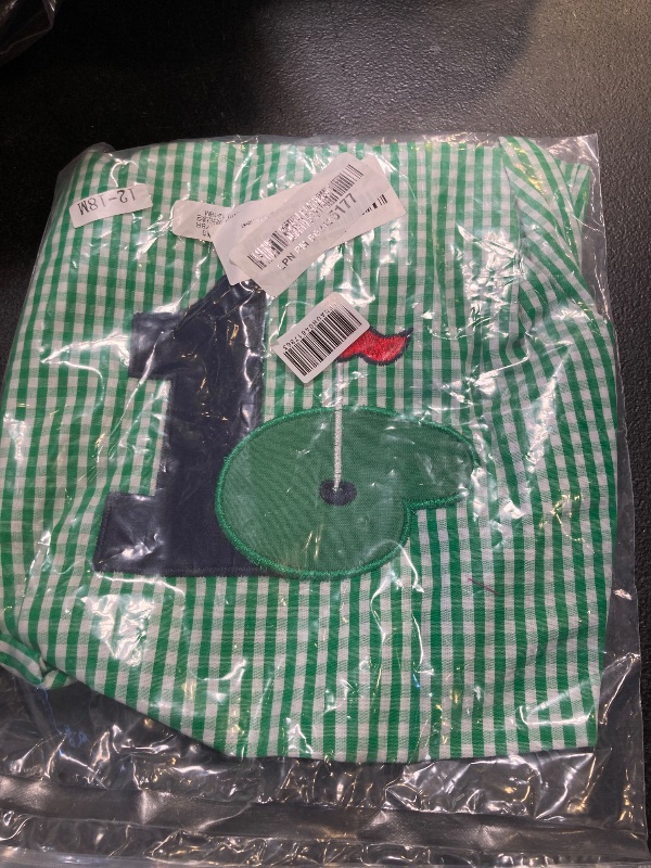 Photo 1 of Omkzanbi Baby Boy First Birthday Golf Outfit Hole in One Golf Romper Pants Retro Plaid Jumpsuit Cake Smash Photo Shoot Outfit (Green, 12-18 Months)