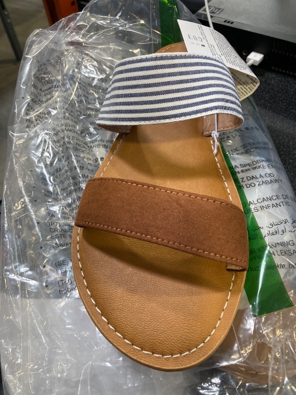 Photo 1 of Amazon Essentials Women's Two Band Slip On Open Toe Sandal, Light Blue, 9