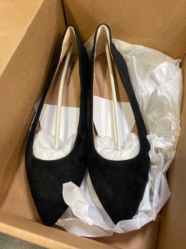 Photo 1 of Amazon Essentials Women's Pointed-Toe Ballet Flat, Black Microsuede, 11