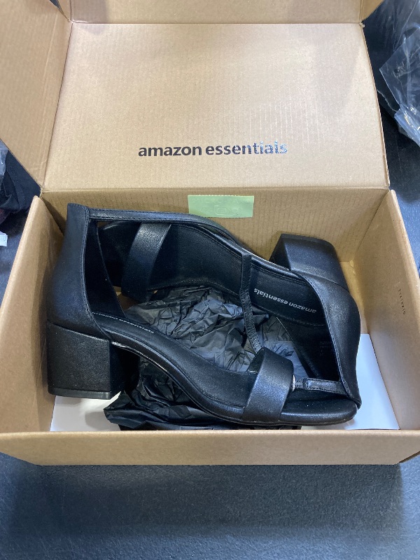 Photo 1 of Amazon Essentials Women's Two Strap Heeled Sandal, Black Faux Leather, 6