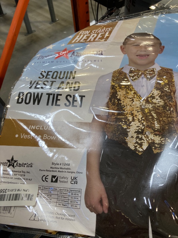 Photo 1 of Dress Up America Boys Sequin Vest with Bowtie – Sparkly Costume Vest for Kids – Shiny Formal Party Outfit for Boys (Gold)