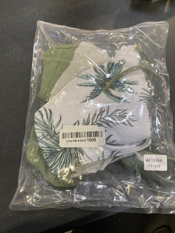 Photo 1 of Doumlop Girls Swimsuits Size 10-12 Bathing Suits for Girl 10-12 Tankini Set Tropical Print Girls Tankini Swimsuit 2 Piece Swimwear with Drawstring Green