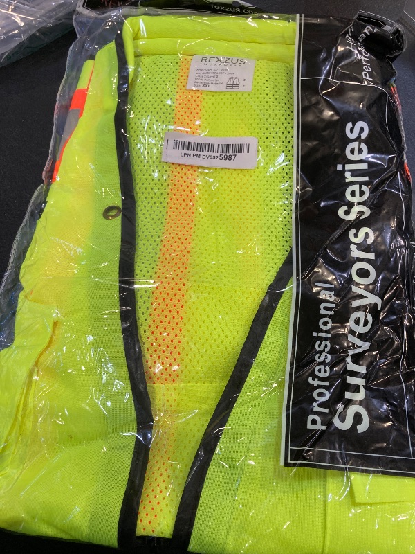Photo 1 of (F) Safety Vest For Men's, Engineer High Visibility Vest With Pockets and Zipper, Reflective safety vest (US, Alpha, XX-Large, 3X-Large, Regular, Regular, Yellow)