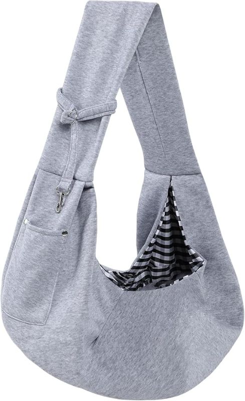 Photo 1 of Dog Carrier Sling - Reversible Puppy Carrier Purse with Storage Pocket, Hand-Free Dog Sling Carrier for Carry Small Dogs and Cats, Travel Safety Harness, Dog and Cat Harness (Gray)