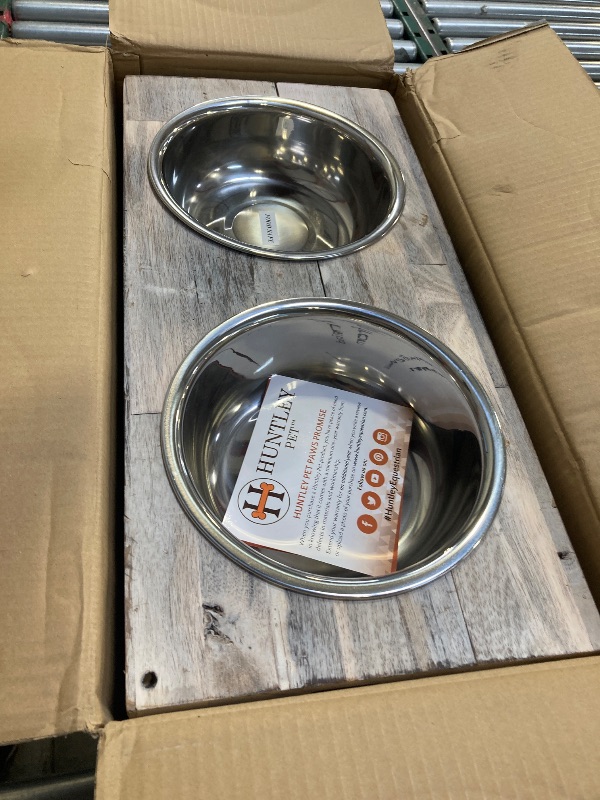 Photo 1 of Huntley Equestrian Pet Berjen Table Elevated Double Bowl Feeder, White Wash (Large)