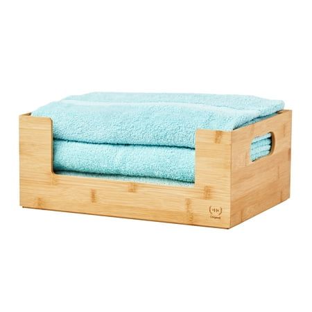 Photo 1 of The Home Edit Bamboo Open Front Medium 2 Piece Organizing Storage Bins Brown