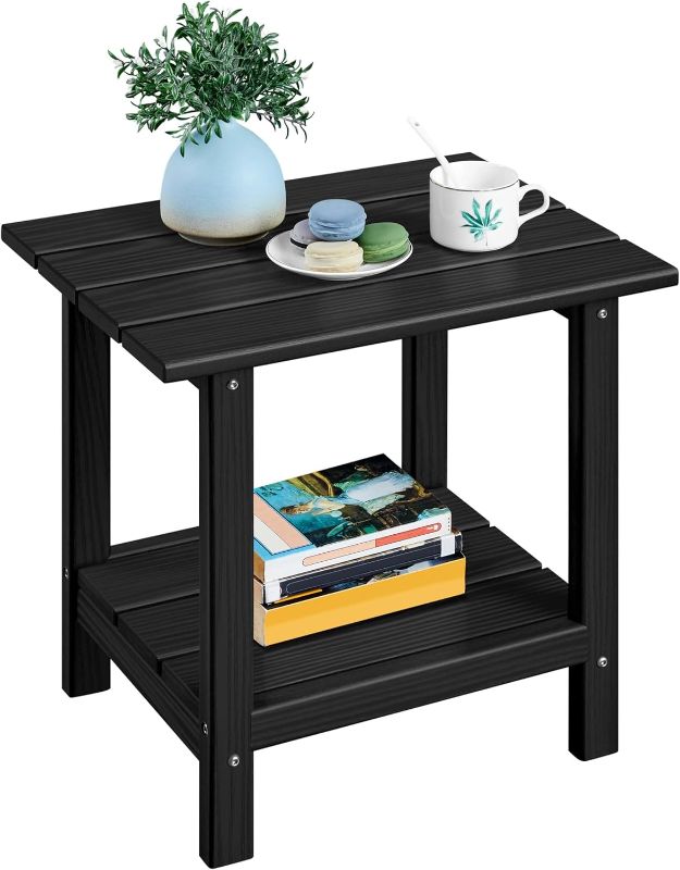 Photo 1 of Yaheetech Adirondack Outdoor Side Table, HDPE Small Patio End Table, Pool Composite Patio Table, Balcony Modern Outside Tables for Garden, Pool, Beach, Porch, Deck, Indoor, Backyard Black/double layer
