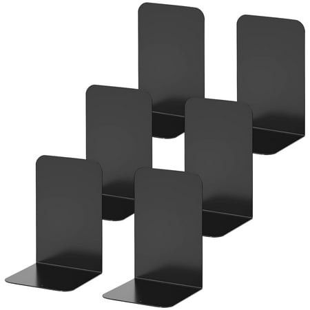 Photo 1 of Wintfarm 6 PCS Book Ends for Shelves Heavy Duty Bookends Black Metal Bookends Book Ends for Shelves with Non-Slip Rubber Pad Book Stand for Children
