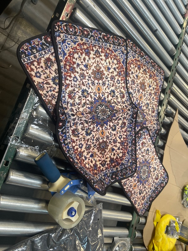 Photo 1 of SHANGYINGJI Antique Persian Pattern, Blue Oriental 4 Pieces Car Floor Mats Car Carpets Full Sets Universal Fit for SUV, Vans, Sedans, Trucks All Weather Protection Auto Foot Carpet