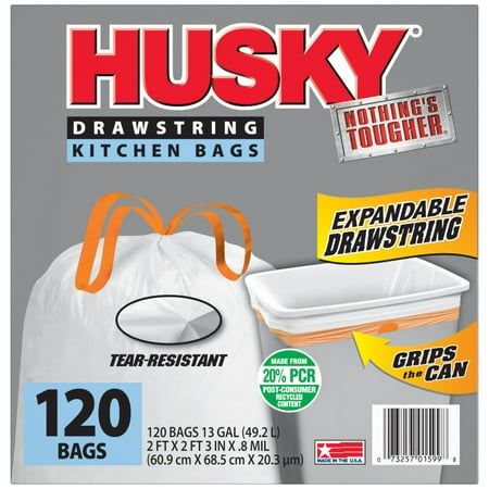 Photo 1 of Husky Tall Kitchen White Trash Bags 13 Gallon 120 Bags (Expandable Drawstring 20% PCR)