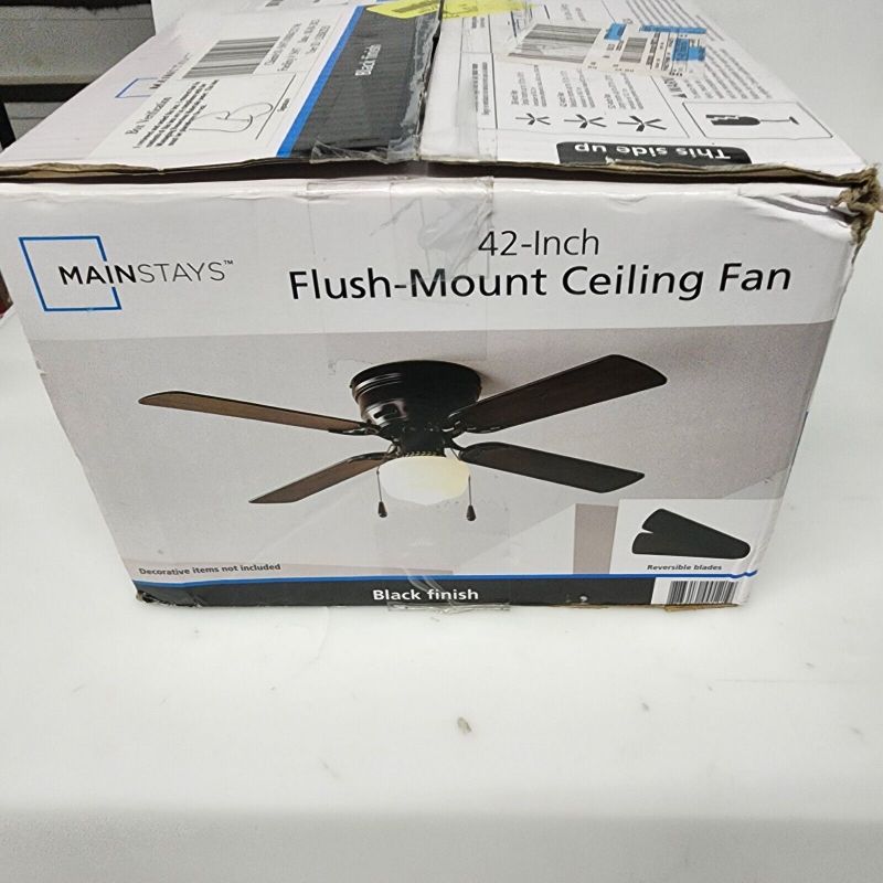 Photo 1 of Mainstays 42 Inch Hugger Indoor Ceiling Fan with Light Kit Black 4 Blades LED Bulb Reverse Airflow