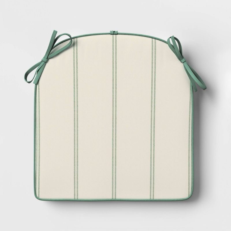 Photo 1 of 17.5"x18" Striped Curved Outdoor Chair Seat Cushions Cream - Threshold™ Designed with Studio McGee