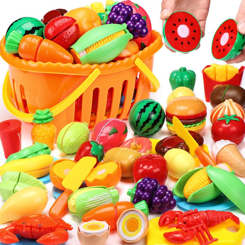 Photo 1 of Bmag 88pcs Cutting Play Food Sets for Kids Pretend Play Kitchen Toys Accessories Educational Toy Food with Storage Basket
