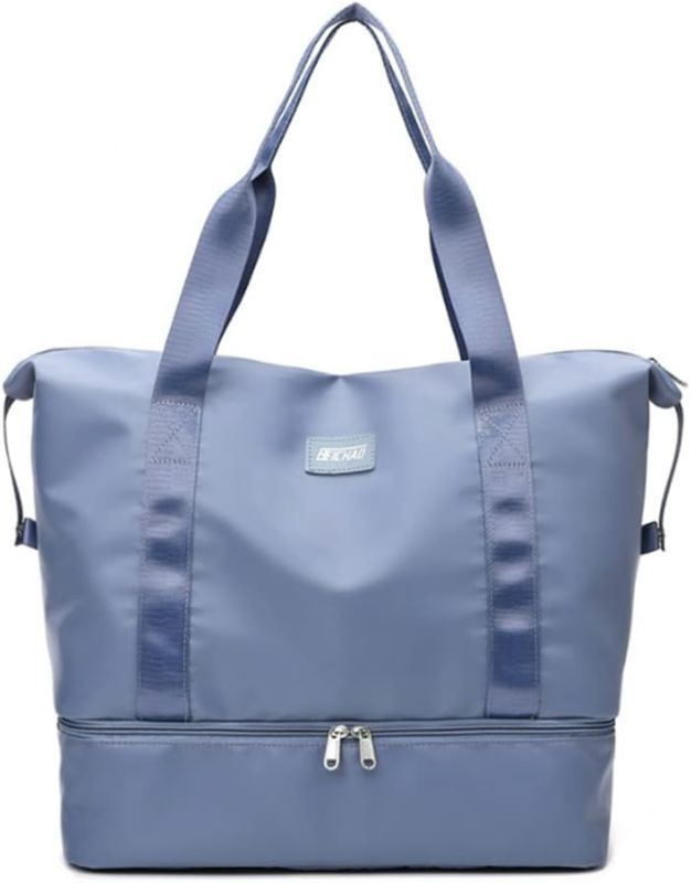 Photo 1 of Women Travel Weekender Bag Overnight Duffel Carry-on Tote Bags with Trolley Sleeve Shoe Compartment-Blue