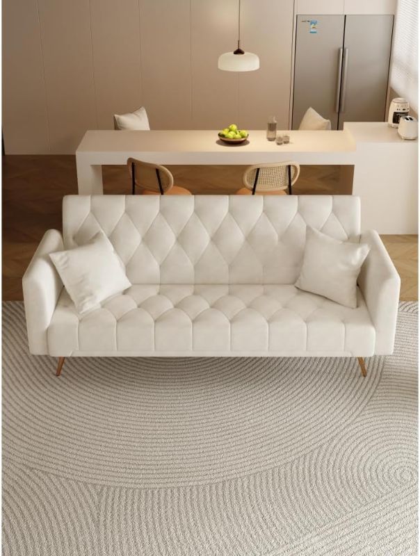 Photo 1 of 71 inch Convertible Love seat Sofa, American Retro Beige Velvet, Suitable for Small Living Room, Bedroom, Office