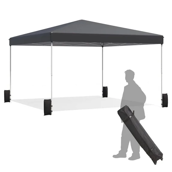 Photo 1 of Erommy 12x12 Pop Up Canopy, Easy Up Canopy for Beach,Camping,Parties with Wheeled Bag, 4 Sand Bags, 4 Ropes and 8 Spikes, Black
