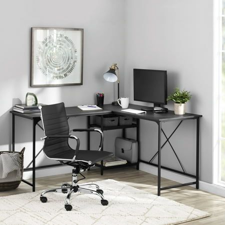 Photo 1 of Mainstays Two-Way Convertible Desk with Lower Storage Shelf Black Wood Grains Finish and Black Metal Frame
