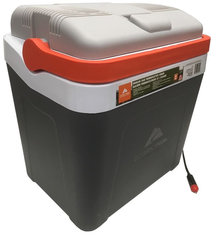 Photo 1 of Ice Chest Cooler with Locking Carry Handle, 25L (26 Qt.), 32 Can Capacity, Gray and Red