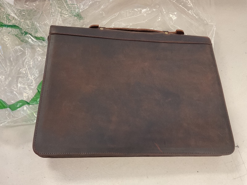 Photo 3 of Handmade Vintage Crazy Horse Leather Portfolio Letter (A4) Size Notepad,Business Organizer Padfolio with Handle, for iPad Pro/Microsoft Surface Pro/13 inch Tablet (Non-Custom, Dark Brown)